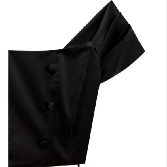 NEW ZARA SATIN EFFECT BUTTONED TOP BLACK | 1165/171 - Picture 3 of 5